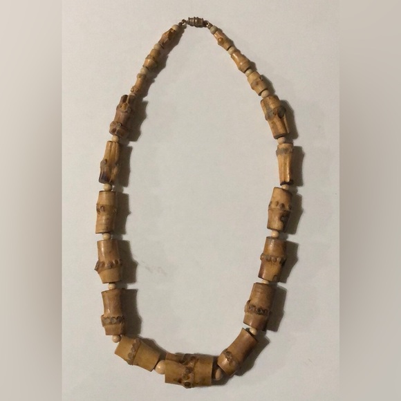 Two Vintage Chunky Bamboo Rustic Bead Necklaces, one by M.E. - Picture 2 of 8